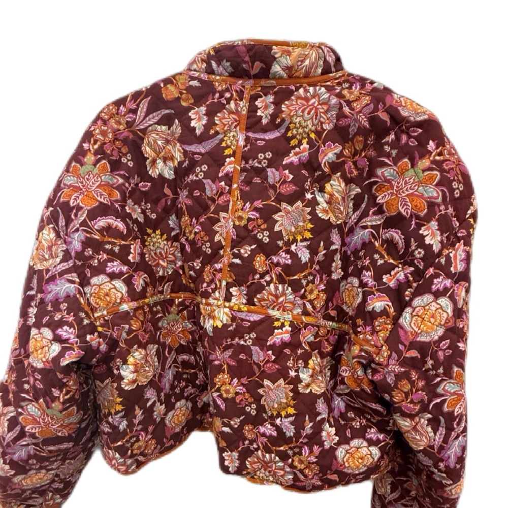 Seven For All Mankind Womens Dark Floral Cropped Quilted Jacket Size L Romantic - Picture 3 of 11